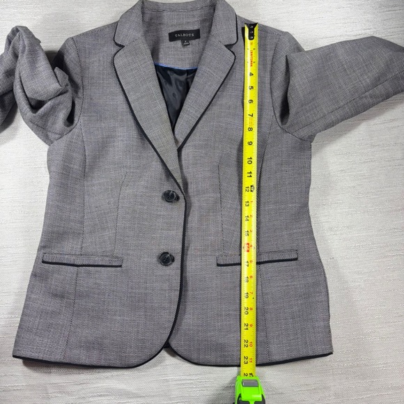 Talbots Blazer Gray Black Trimmed Houndstooth Career Jacket - Size 8 Classic - Picture 10 of 11